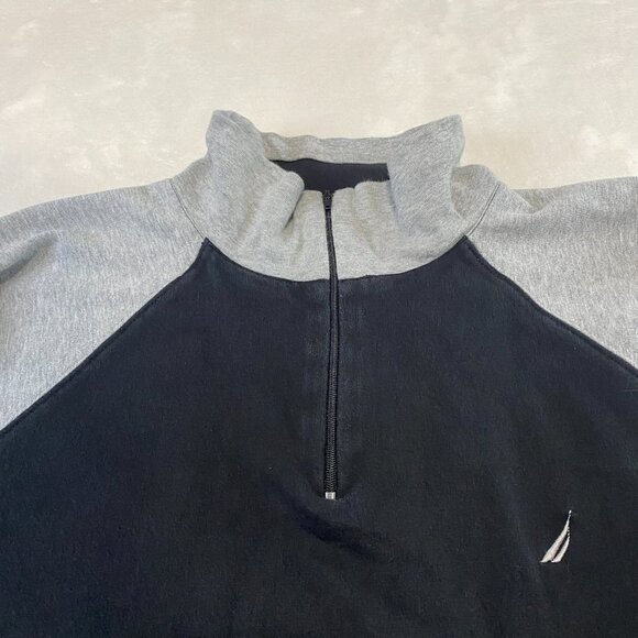 Nautica 1/4 Zip Black Gray Long Sleeve Sweater Shirt Cotton/Polyester - Picture 4 of 10